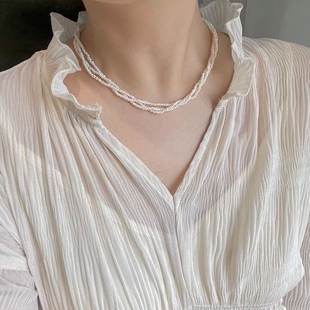 Natural Stacked Rice Beads Freshwater Pearl Necklace Baroque Clavicle Chain Fashionable All-match Pair Clavicle Chain for Women