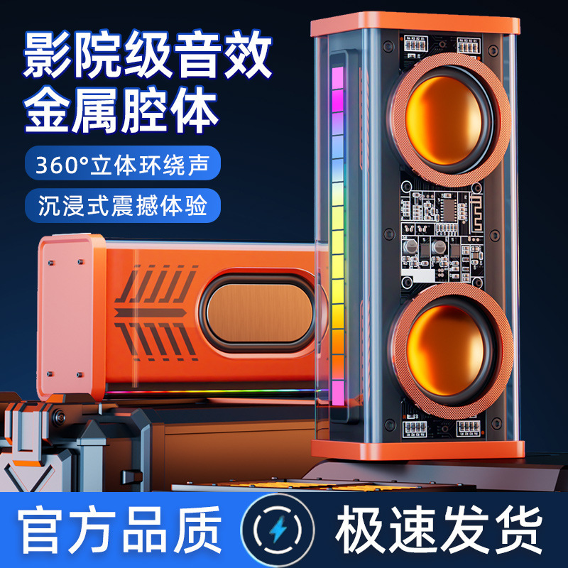 Cross-Border Transparent Mecha Bluetooth Speaker Smart Wireless Outdoor Colorful Light Subwoofer Series Small Steel Cannon Audio