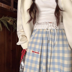 ドーパミンブルーチェック柄カジュアルパンツレディース春夏新作トレンディな小柄な痩身刺繍レトロチェック柄レディースパンツ