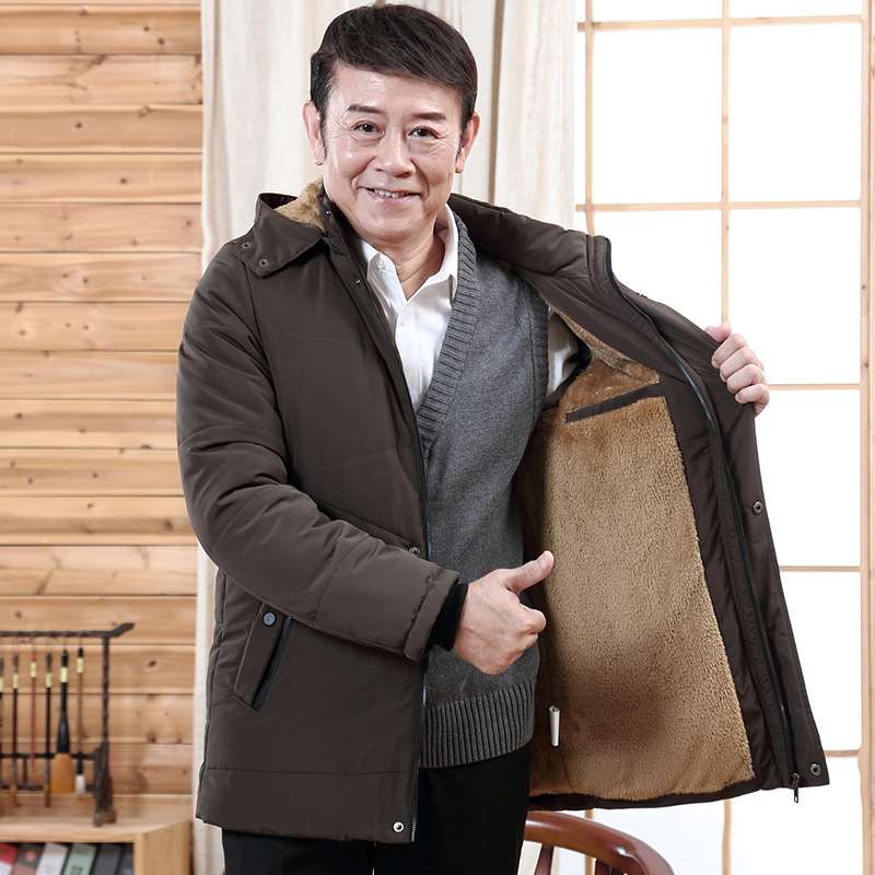 Nuevo abrigo de invierno acolchado de algodón de papá de mediana edad abrigo de invierno de abuelo abrigo de algodón acolchado de hombres de mediana edad y ancianos abrigo de algodón acolchado grueso forrado de lana