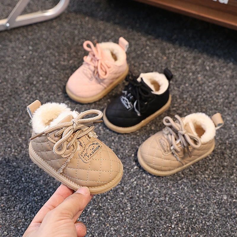 Осенние и зимние детские бархатные хлопчатобумажные ботинки 0-1-2 года