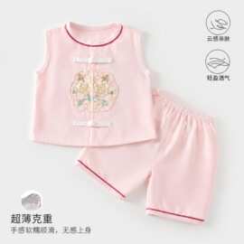 薄款透气婴儿国风无袖短裤分体套装宝宝可爱新中式时尚两件套