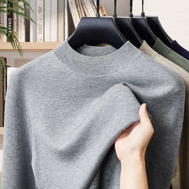 可机洗羊毛衫秋冬季半高领加厚保暖毛衣男长袖中领男士内搭打底衫