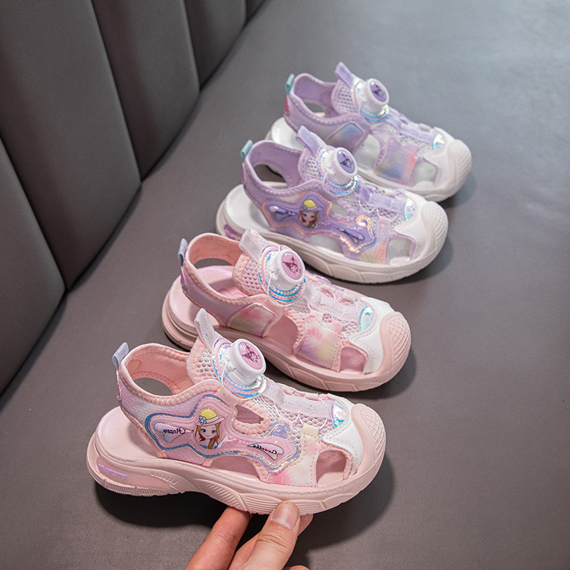 Sandalias con Punta Cerrada Estampa Animada para Niñas de Cuero Sintético y Caucho, Antideslizantes