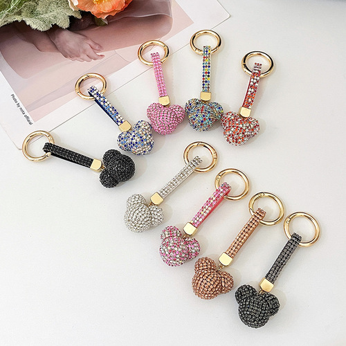 Japanese and Korean prong diamond Mickey keychain car key ring pendant women's bag pendant jewelry pendant