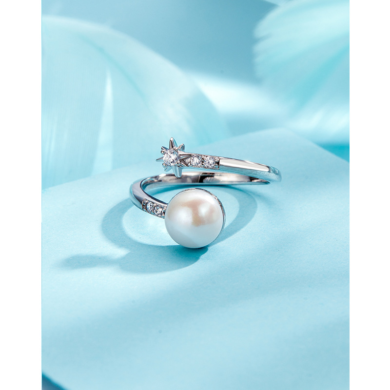 Anillo de perlas de agua dulce hembra 925 Luz de plata esterlina diseño de nicho de lujo abierto anillo de dedo índice de alto sentido personalidad de la moda