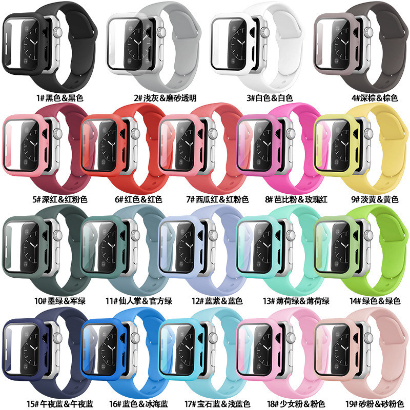 Suitable for Apple S11 Watch, Apple Watch Silicone Strap, Frosted Tempered Film Protective Case, iWatch Strap