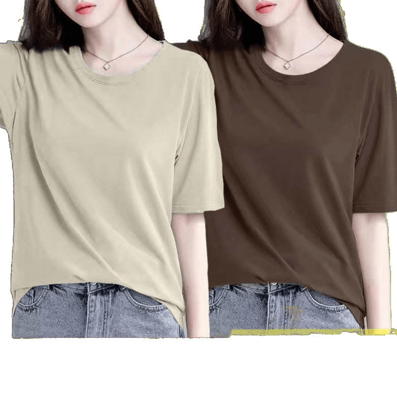 女性用モーダル半袖シャツ、夏の新しいルーズ半袖Tシャツ、黒のボトムシャツ、多用途の痩身トップ|undefined