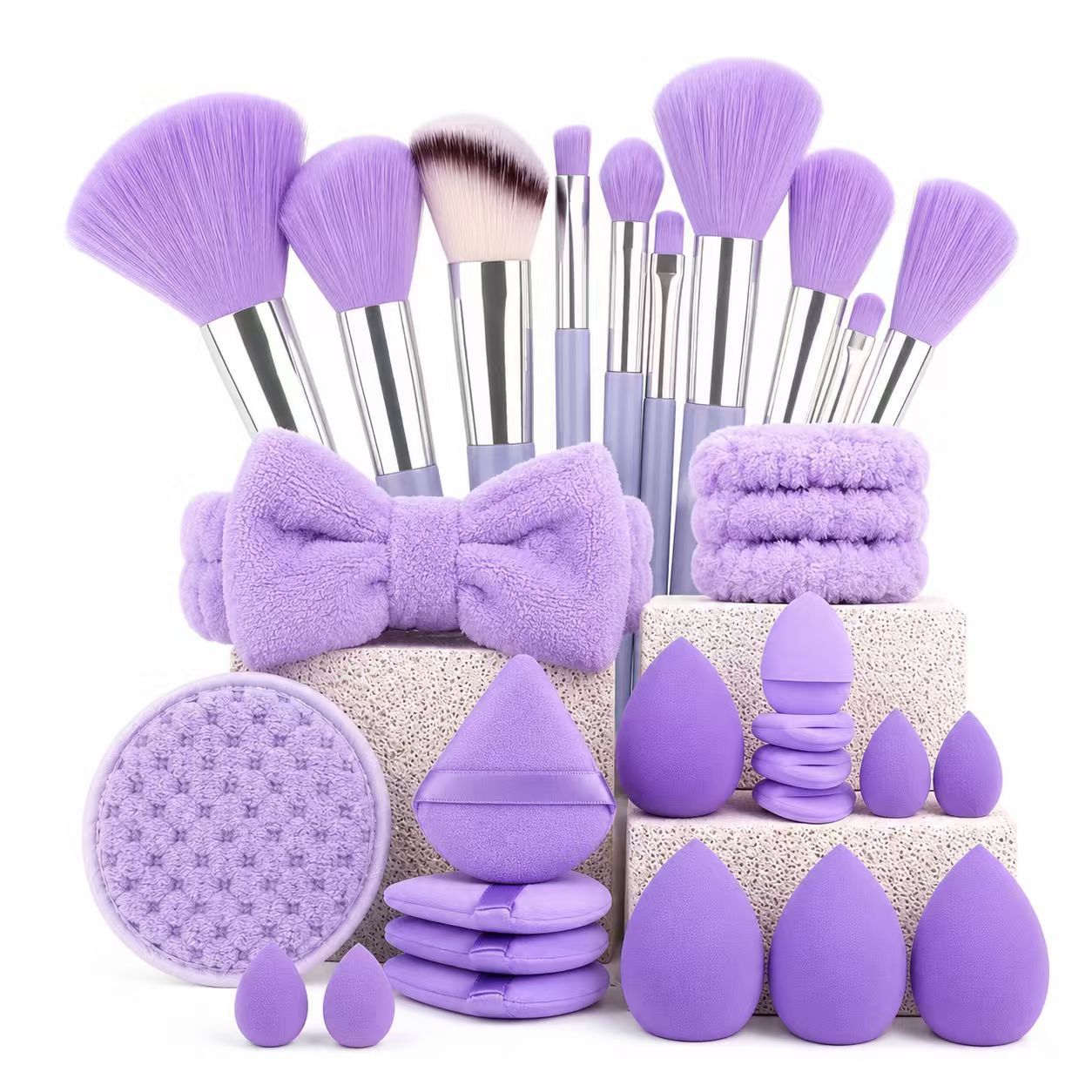 Transfronterizo 48PC conjunto de herramientas de maquillaje combinación de cepillo de maquillaje seco y húmedo de doble propósito de polvo de huevo de maquillaje de mariposa final de cinta para el cabello