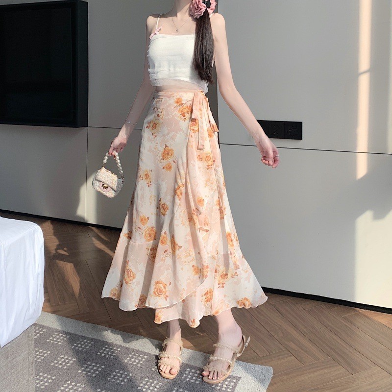 Floral Chiffon Skirt for Women