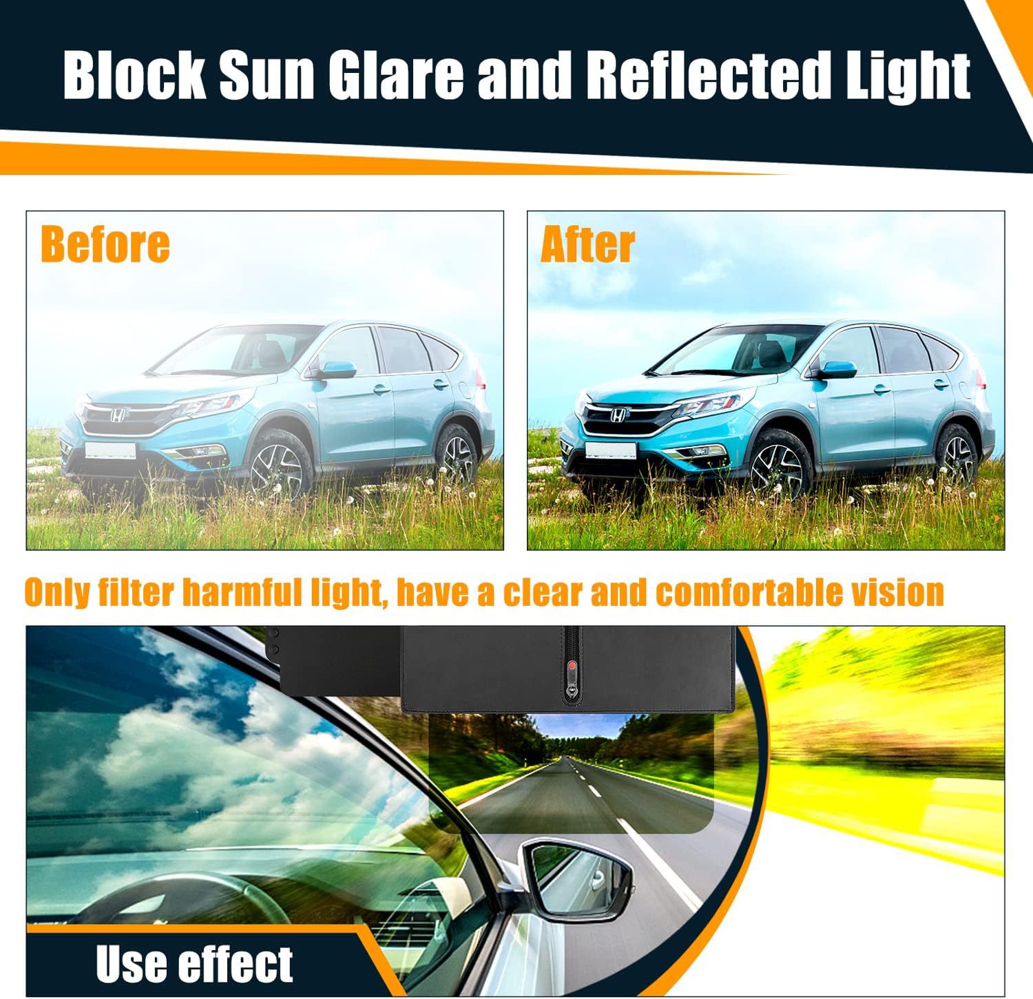 Car polarized sun visor with zipper, expandable polarized anti-glare shield, anti-glare three-sided sunshade panel