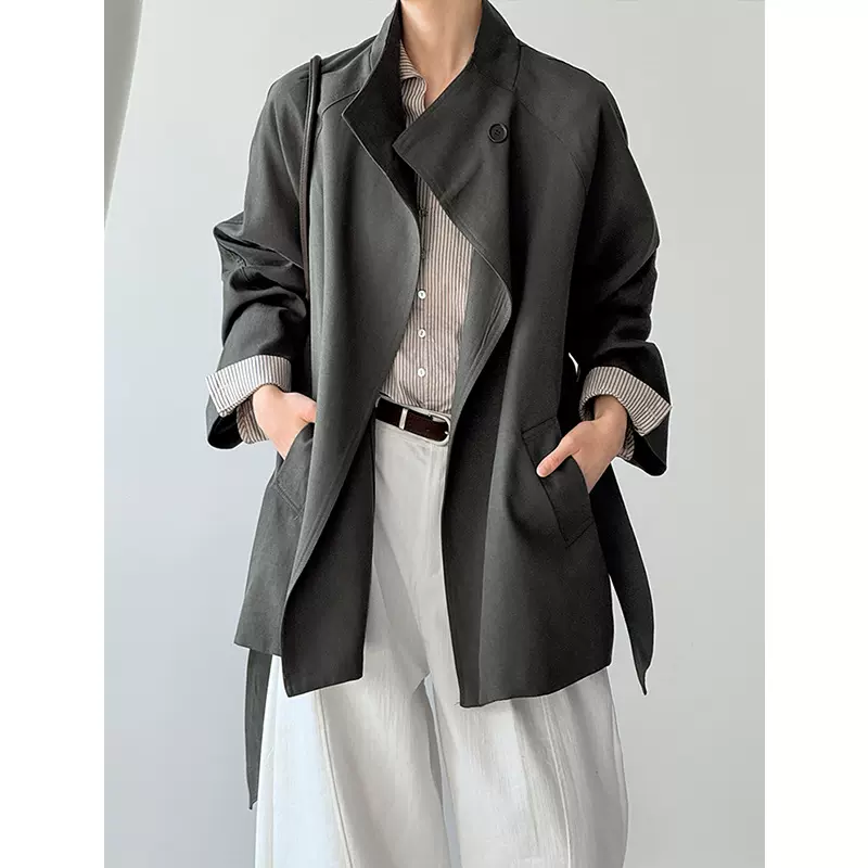 橘芷 秋季新款韩系高级感宽松风衣外套新款休闲设计感上衣