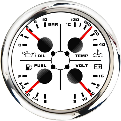 automobile instrument Temperature, Oil Pressure, Voltage 12V - silver-edge-and-white-background-bar