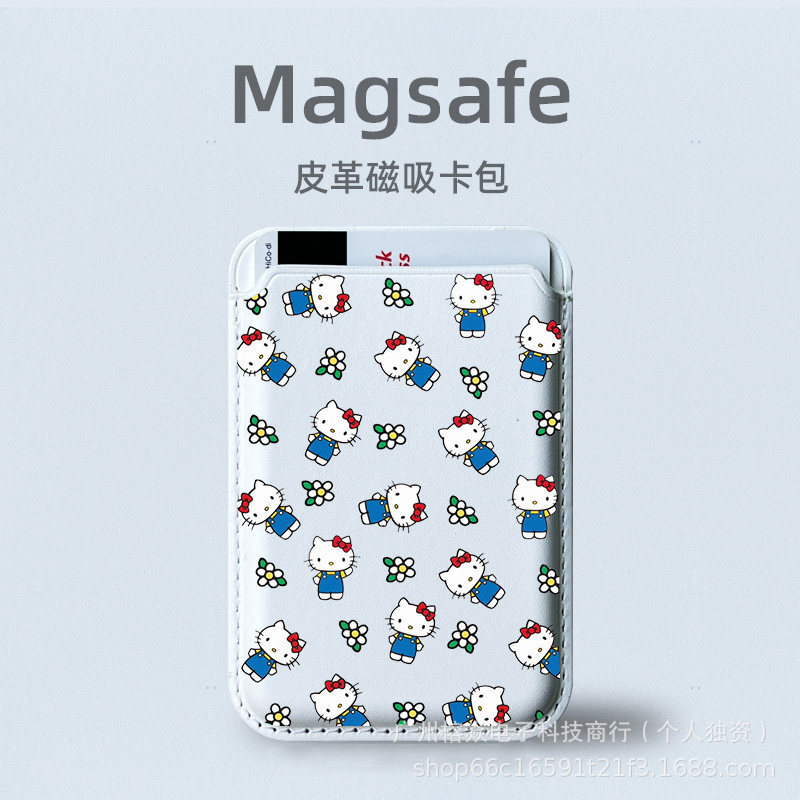 Japanese-Style Kt Hello Kitty Magsafe Phone Case Magnetic Card Holder Suitable for Apple iPhone 17 Leather Card Holder Pu