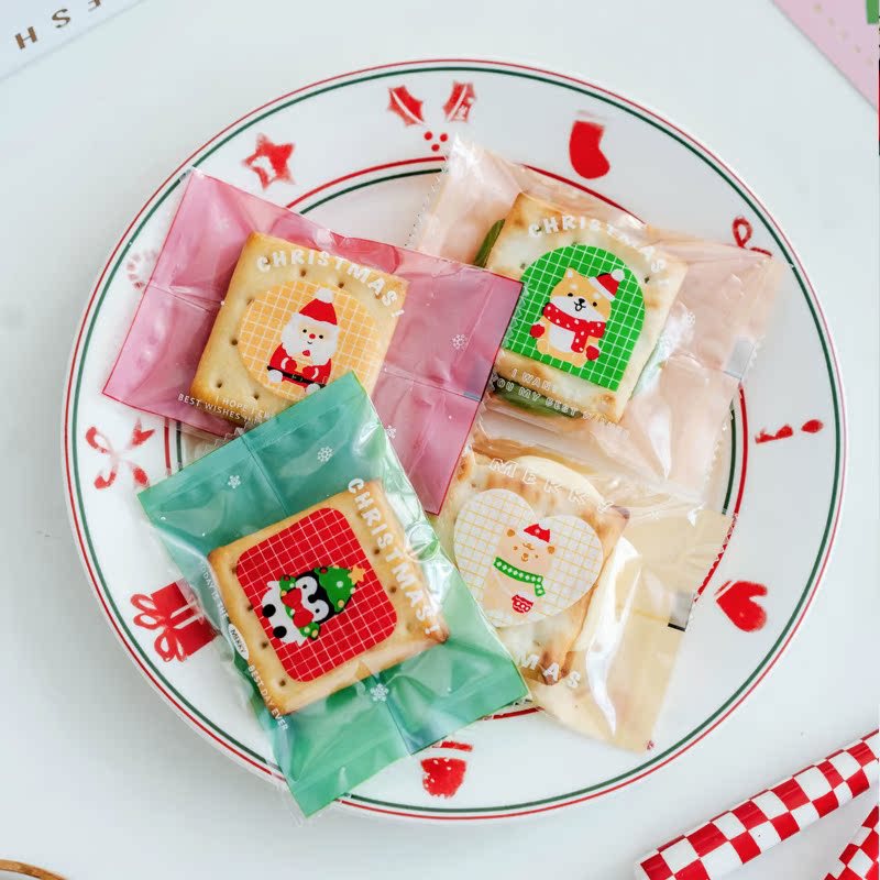 【】2024加厚圣诞节曲奇饼干包装袋子烘焙糖果袋一次性机封袋