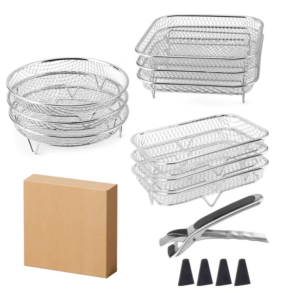 Freidora de aire accesorios cuadrados de tres capas apilados de malla de acero inoxidable 304 rejilla de deshidratación parrilla hogar Cross-Border Grill NINJA