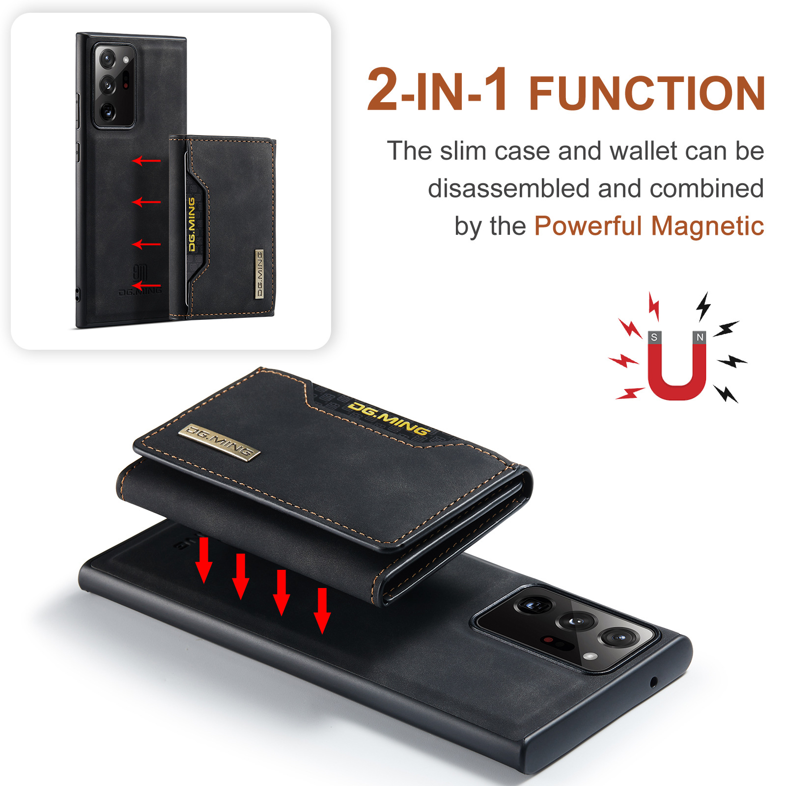 M2 Samsung Note20 Ultra mágneses kártyatartó védő bőr tok Note20 2 az 1-ben osztott telefontok_voghion.com