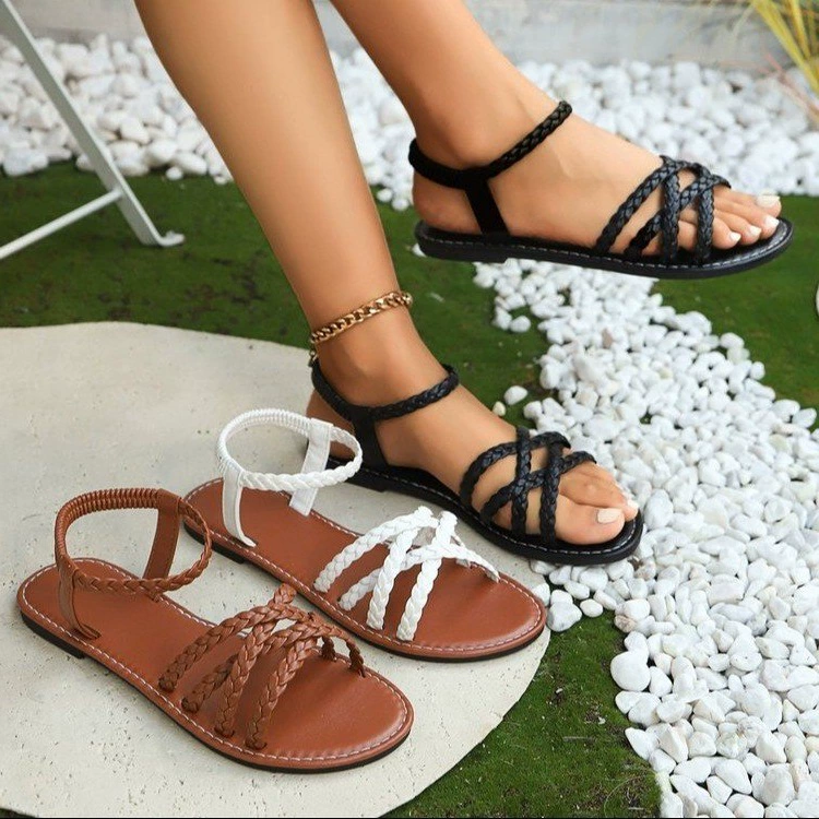 Женские летние босоножки 2025 года, открытый носок, большие размеры, новая модель, на ремешке, простые, оптом для внешней торговли.