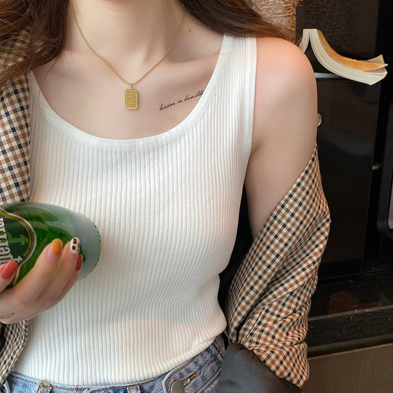 Knitted Bottoming Camisole for Women with Suit, High-End, Beautiful Back, White Sleeveless Top That Can Be Worn Outside