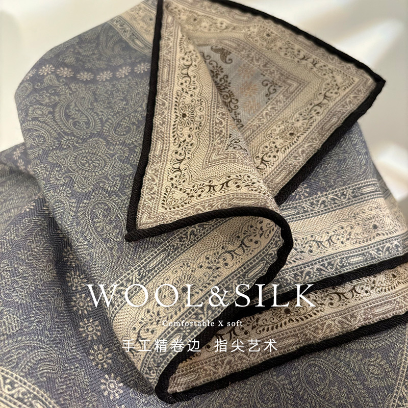 2025 Autumn/Winter New Silk Wool Scarf For Women 65cm Square Scarf Fashion Versatile Luxury Silk Wool Shawl - Thumbnail 4