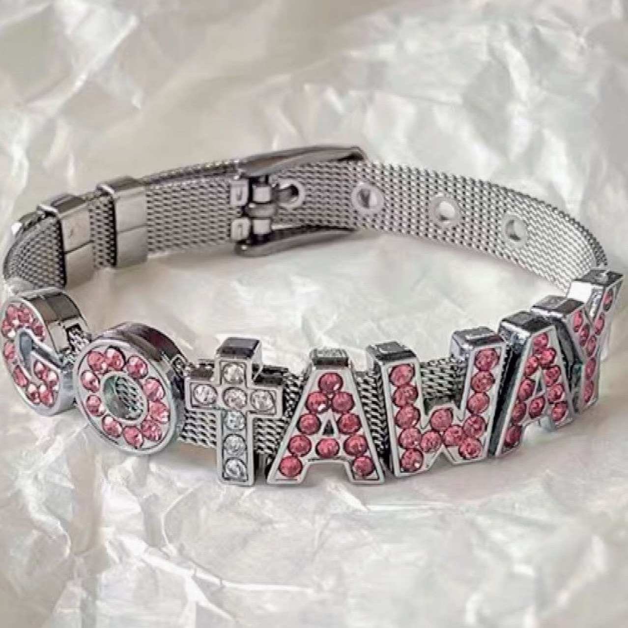 Love rhinestone strap style design bracelet silver future feeling cool temperament niche diamond bracelet titanium steel