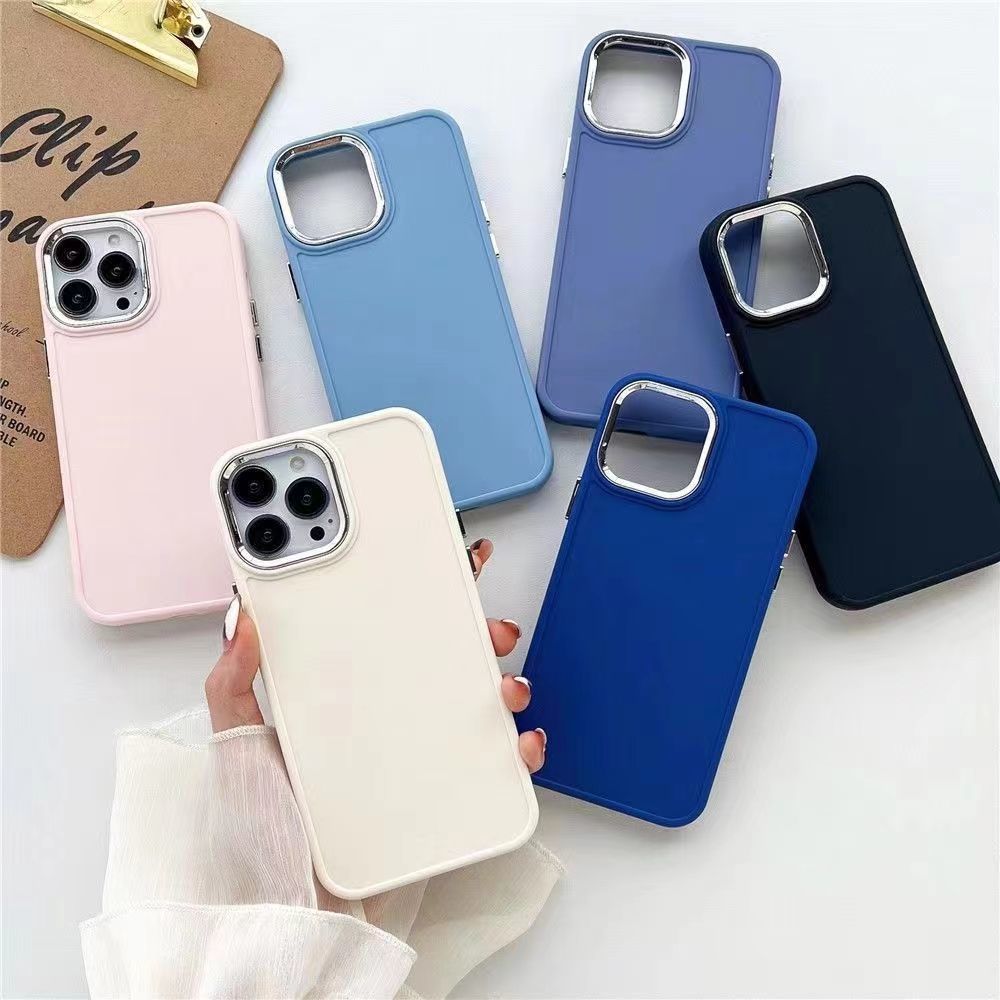 Instagram Advanced 15 Simple Solid Color Electroplated Frame Detachable Multi color Liquid Apple Phone Case_voghion.com