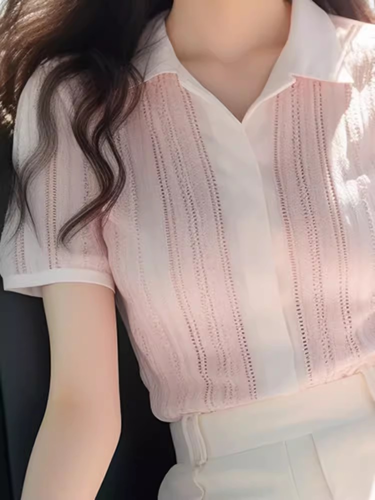 Áo polo nữ kiểu Chanel phong cách Pháp thanh lịch — màu hồng