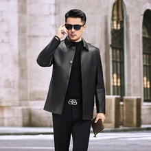 工厂供货海宁绵羊皮中长款皮衣头层皮纯皮外套皮夹克男式休闲翻领