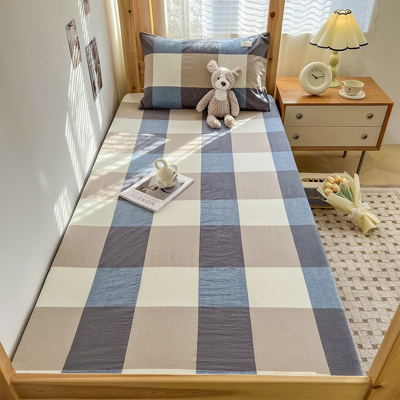 Juego de Sábanas de Algodón para Dormitorio Estudiantil, Protector de Colchón de Algodón Puro Nuevo 2024, Juego de Tres Piezas, Cubrecama