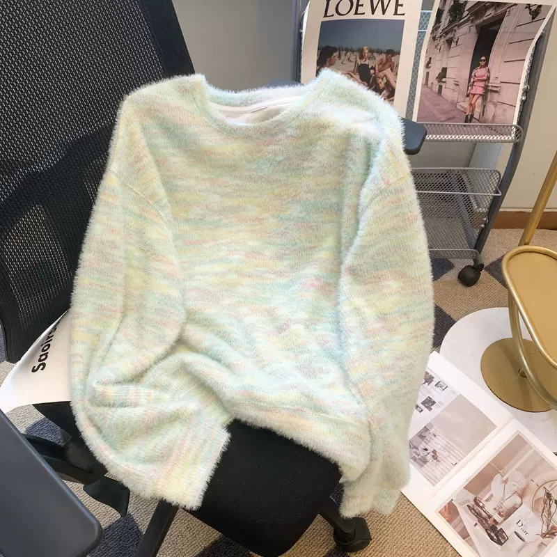 80斤-300斤大码女装春秋新品毛绒绒针织衫圆领宽松显瘦微胖mm卫衣