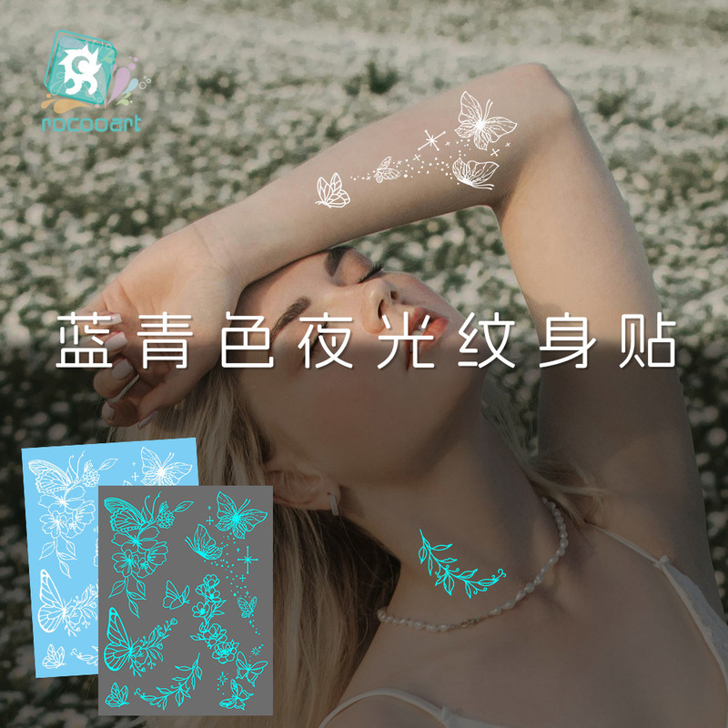 Cross-Border New Product Henna Eco-Friendly Goddess Photo Tattoo Sticker White Mandala Sweet Cool Butterfly Flower Glowing Tattoo