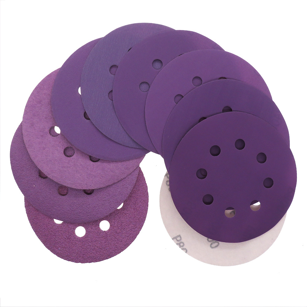 RMC AP50紫砂纸5寸8孔背绒圆盘水砂纸金属除锈水磨自粘植绒紫砂纸