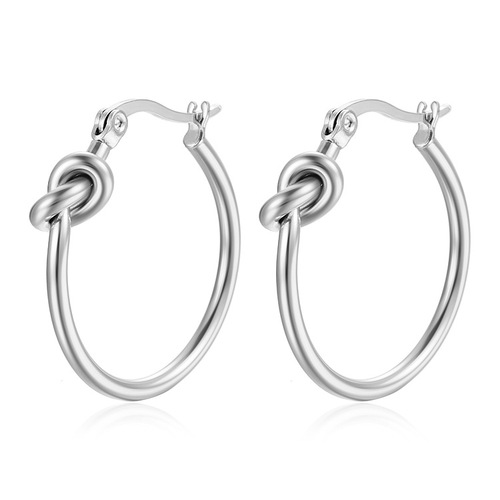 High-end stainless steel knotted earrings, minimalist luxury style, women's trendy titanium steel earrings, geometric round stainless steel earrings.