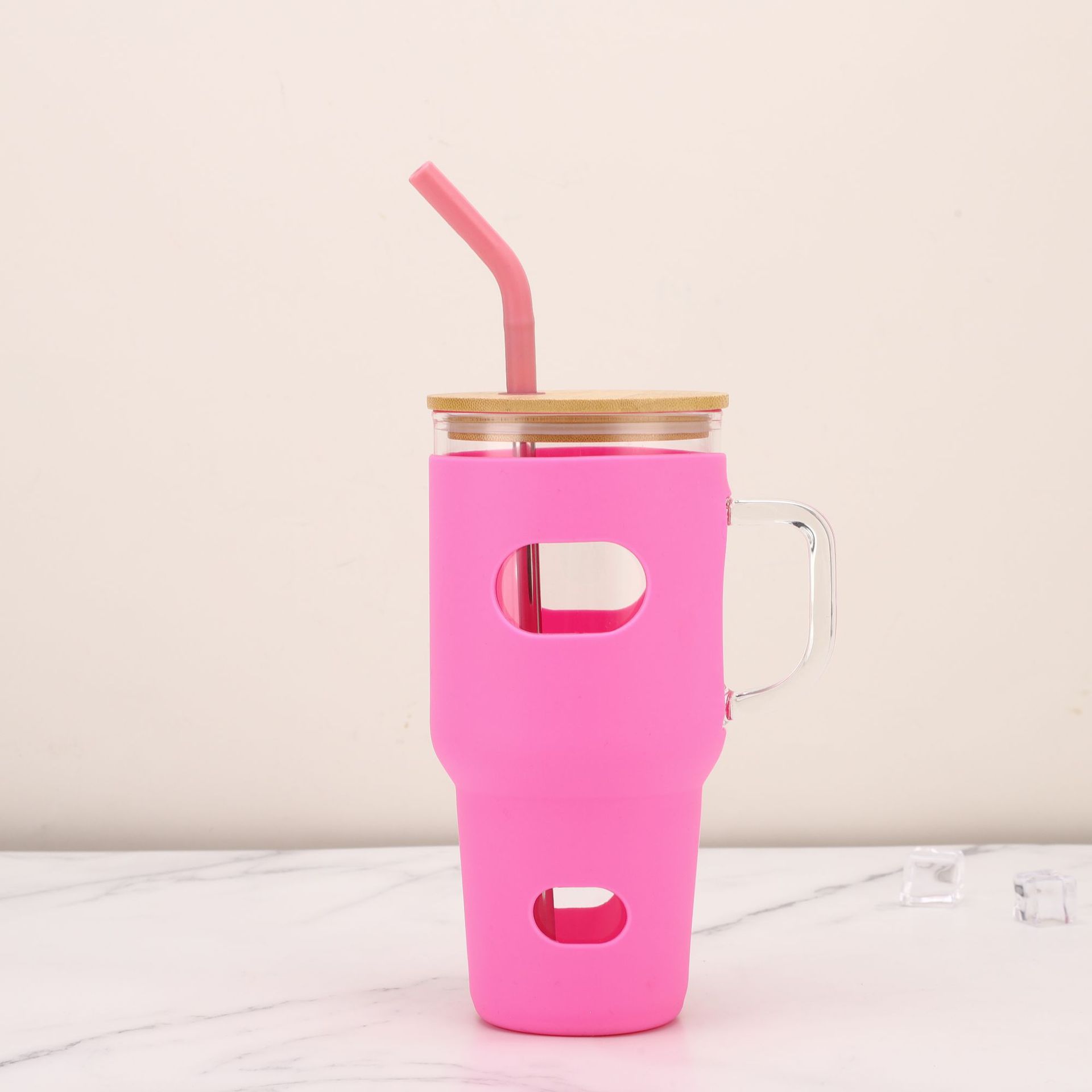 Paso-en 32oz taza de helado taza de paja de vidrio de comercio exterior cubierta de cuero taza de coche taza de café de gran capacidad taza de mango de coche