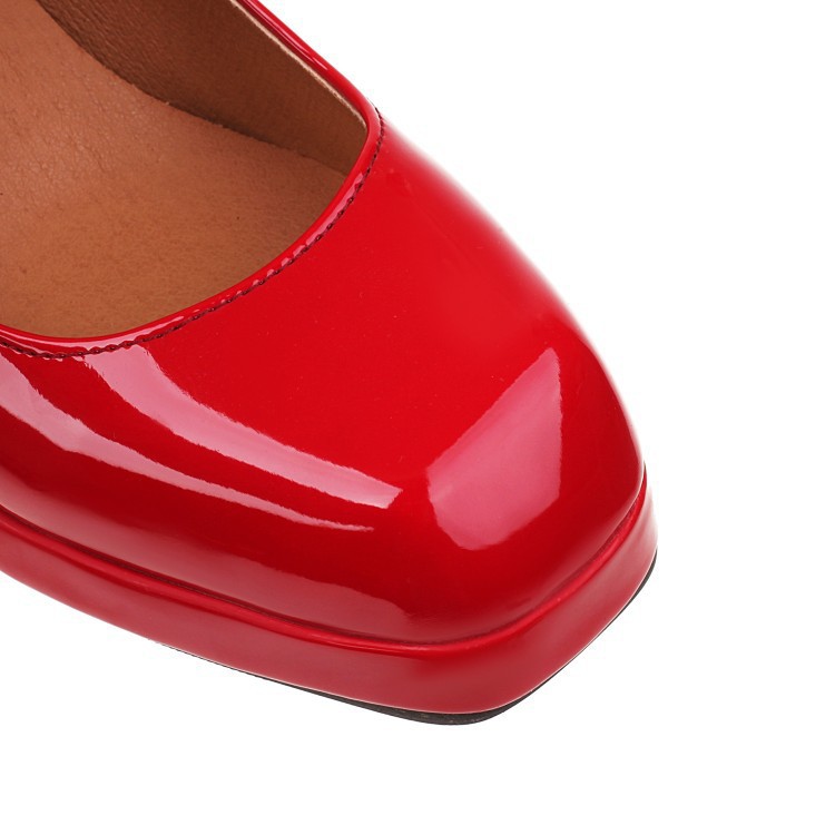 Square head Velcro double buckle solid color waterproof platform chunky heels_voghion.com