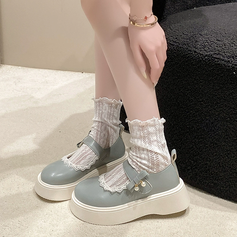 Британские кружевные кожаные туфли с жемчугом для женщин, летние новые туфли Мэри Джейн для женщин, ретро универсальные лоферы на толстой подошве