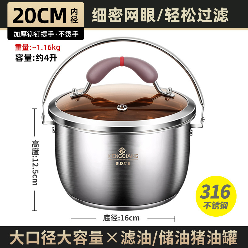 Tanque de aceite de cerdo de acero inoxidable Clang 316 con tapa Olla de escoria de aceite de filtro doméstico Tanque de condimento de cocina calefactable de gran capacidad