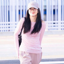 现H 金智秀同款莱赛尔星星长袖T恤女2025秋斜肩罩衫修身显瘦上衣