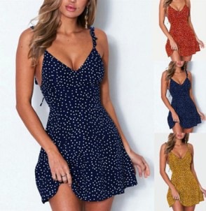 재고 크로스 보더 유럽과 미국 여성 의류 아마존 슬립 스커트 인쇄 쉬폰 짧은 스커트 단색 원피스 비치 스커트