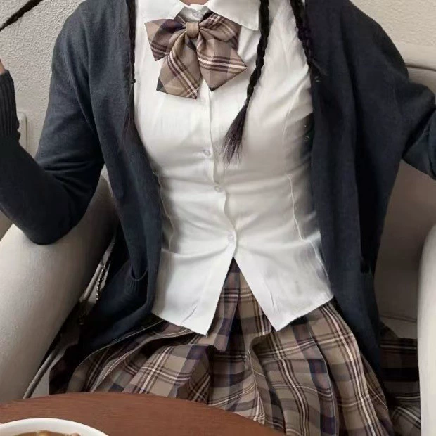 Популярный стиль [Little Brown Same Pattern] аутентичная униформа jk клетчатая юбка с таким же узором юбка в стиле преппи плиссированная юбка для похудения и морщинистая