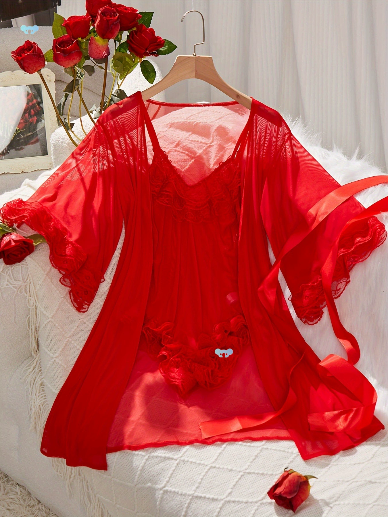 Комплект кружевного белья с контрастными вставками, боди с V-образным вырезом, халат, трансграничная торговля