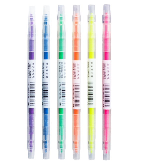 学生用双頭蛍光ペン、6色マーカーペン、カラーマーカー、太細ペイントペン、ハンドブックペン、文具卸売|undefined