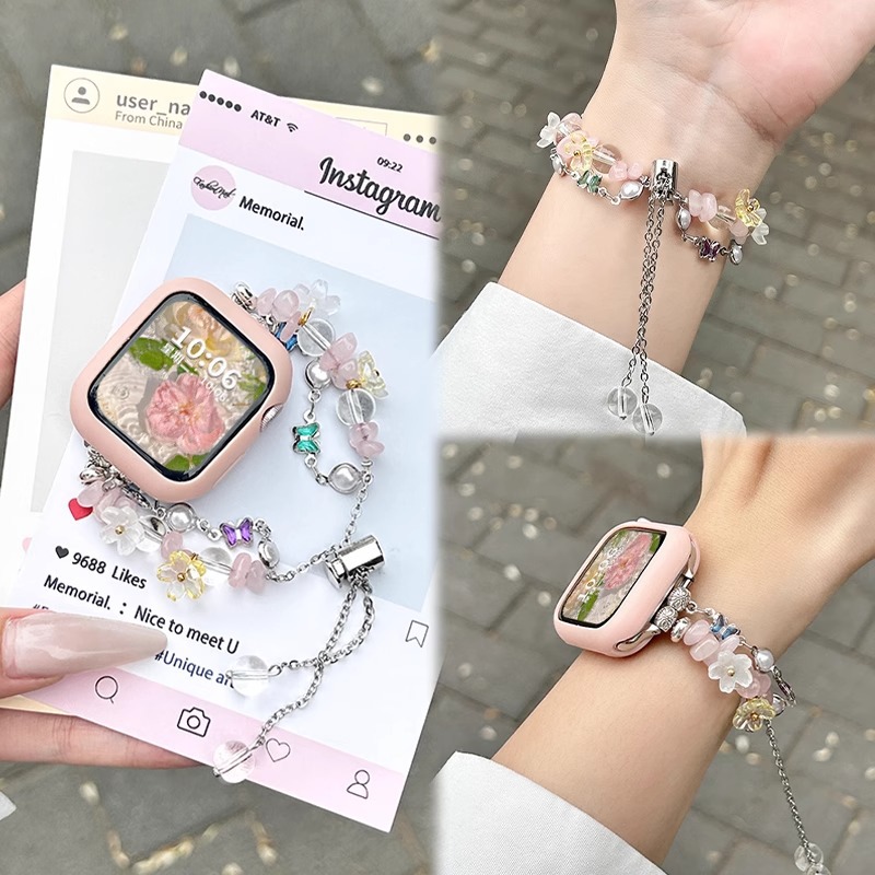 Suitable for Apple Watch Applewatch S10 Strap New Transparent Pink Butterfly Iwatchs9 Female Se Summer S8