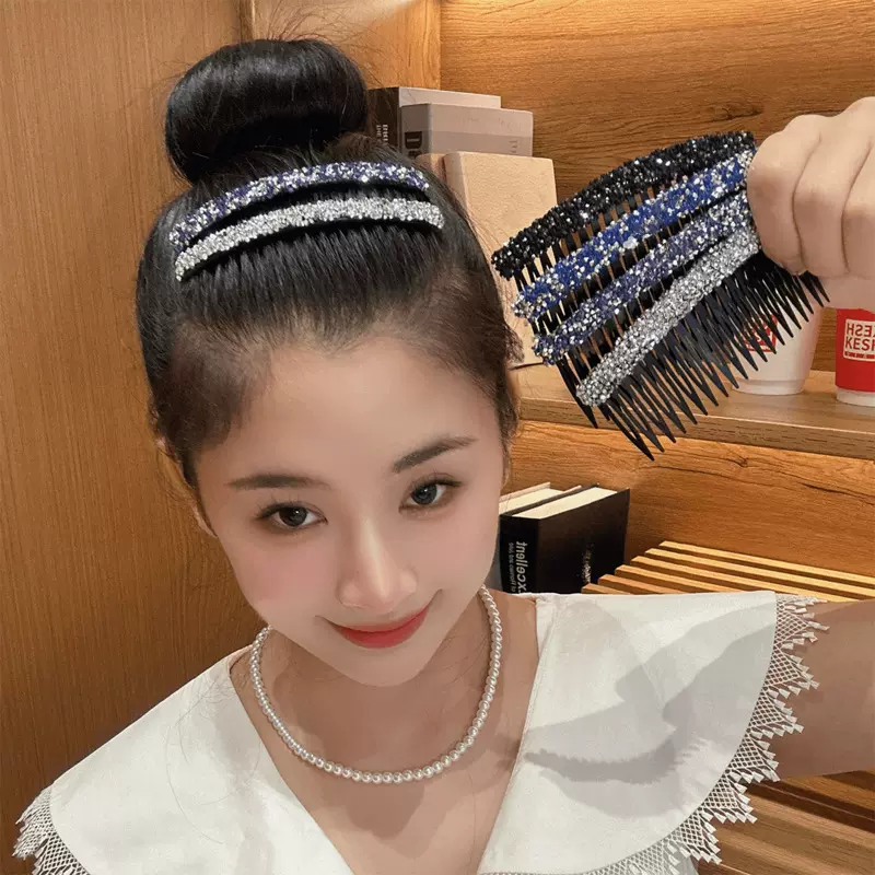 水钻刘海发梳发夹女2023新款插梳发卡夹子头饰后脑勺碎发整理神器