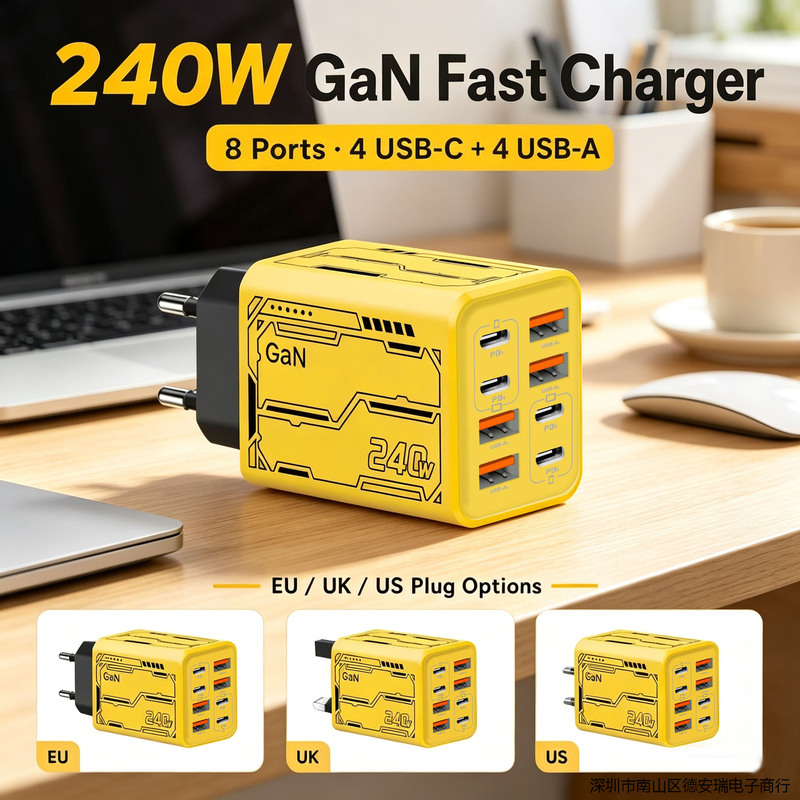 Cross-border 240W multi-port charger PD mobile phone plug USB charger charging head European, American, and British power adapter