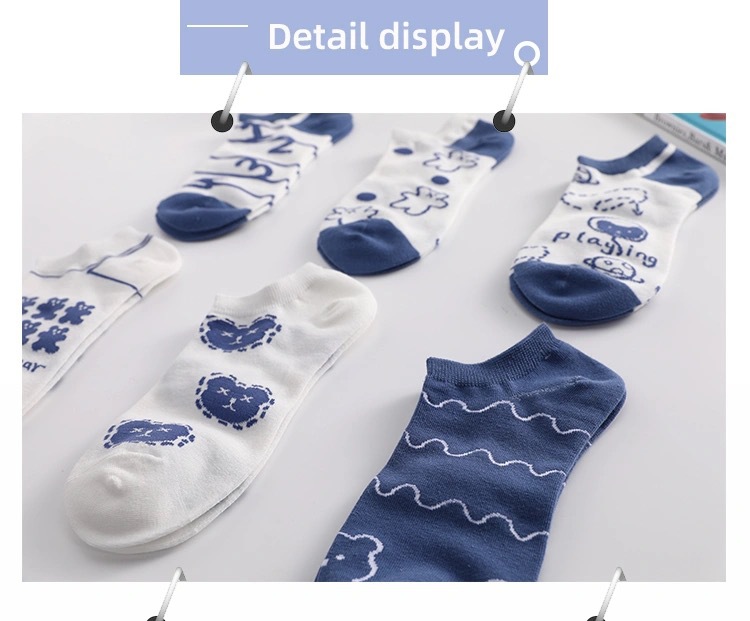 Chaussettes D'ours Bleu Chaussettes Féminines Chaussettes À Bouche Peu Profonde Printemps Et Été Chaussettes Courtes De Style Collège display picture 8