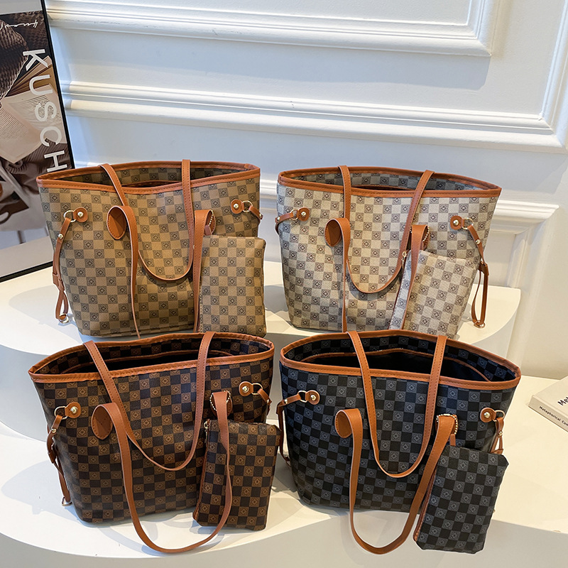 Wholesale Korean Style Plaid Hand-Held Tote Bag Women's Bag 2025 Autumn New Large-Capacity Contrasting Color Shoulder Bag Trendy Mother-In-Law Bag