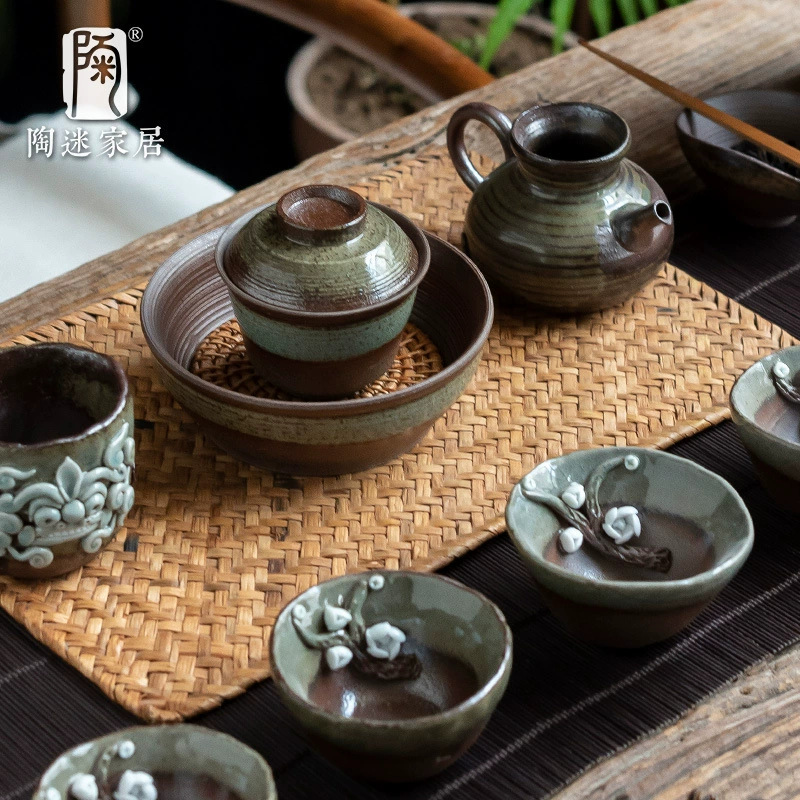 陶迷 Clear water wood-burning covered bowl kiln variable flow glaze ceramic retro open piece Sancai bowl household tea maker kettle bearing