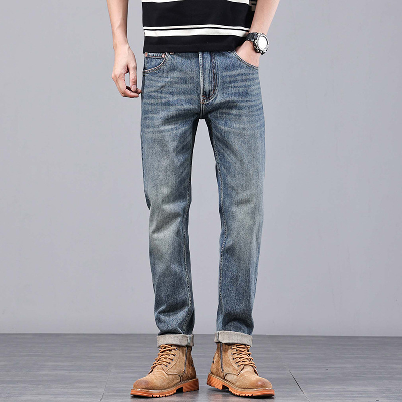 24 Casual Versatile Jeans Collectible Grade Texturized Small Straight Blue Distressed Casual Pants Comfortable Summer Pants