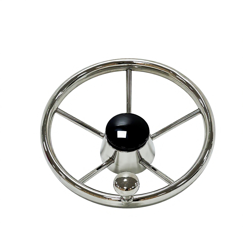 Stainless Steel 304 Yacht Steering Wheel with Power Assist Knob, Marine Steering Wheel with Handball, Maritime Steering Wheel